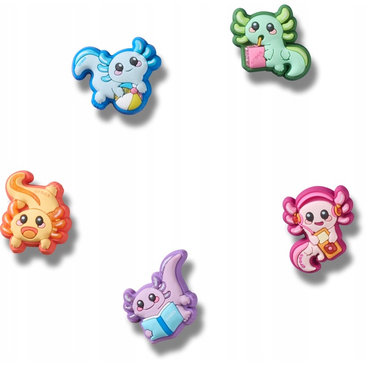 Crocs, Jibbitz pentru incaltaminte, Tiny Axolotls 5 Pack, multicolor, set 5 bucati