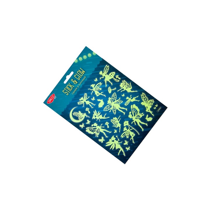 Abtibilduri decorative fosforescente DACO Art, set Zane, Fluturi si Stele, 15x16.6 cm, pentru perete