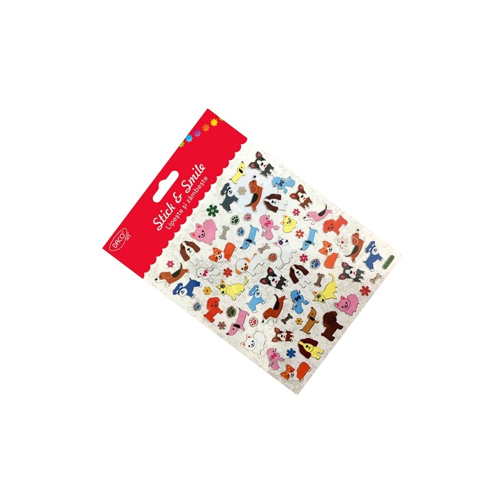 Abtibilduri decorative DACO Art Stick & Smile, cu catei, folie lucioasa, 15x16.6 cm, set