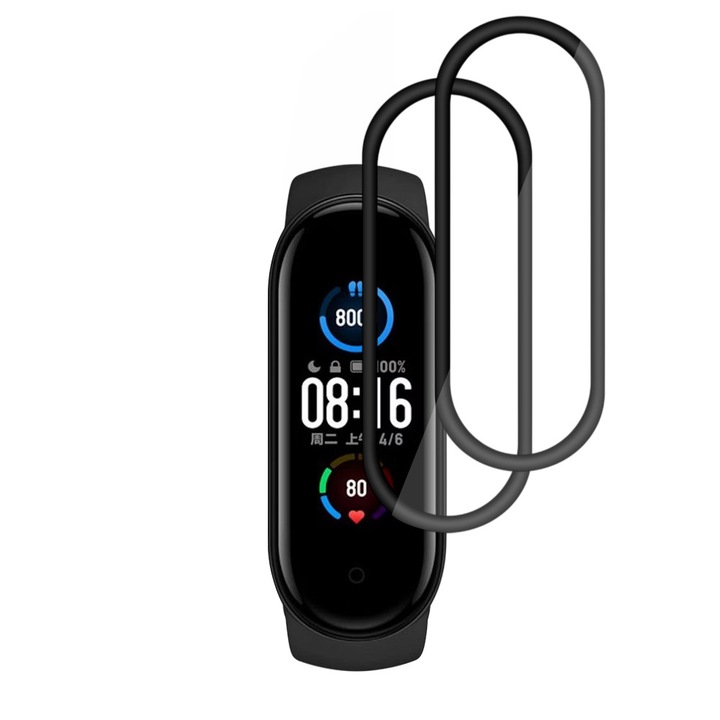 Set 2 x Folie protectie ecran PMMA flexibila pentru Xiaomi Mi Band 5 /6 / 6 NFC, HD, anti-amprente Nano Flex - Negru
