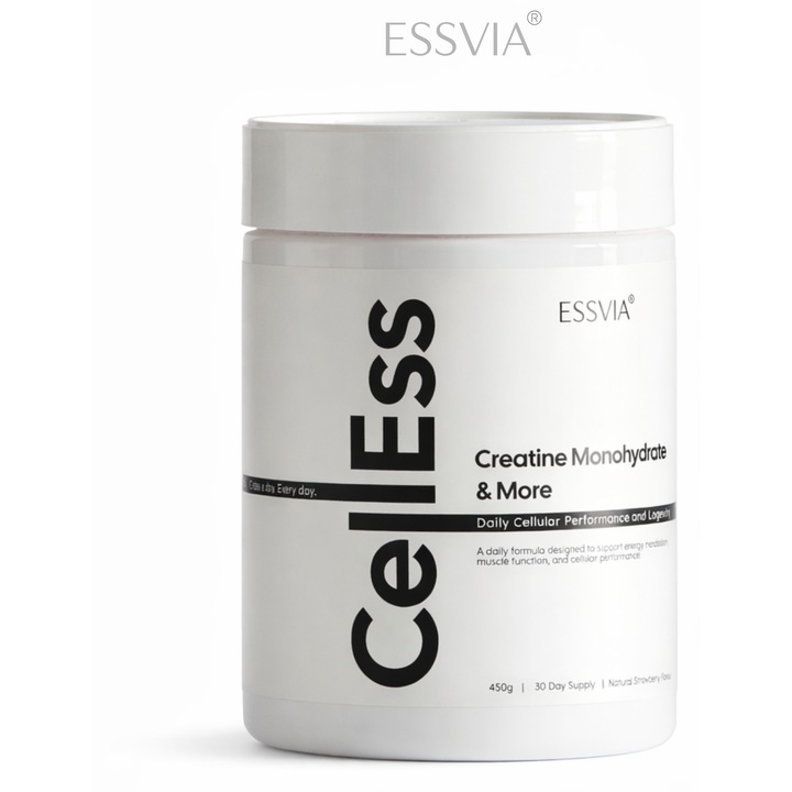 Creatină monohidrat micronizată cu aminoacizi, vitamine și minerale, Essvia, 450 g, aromă căpșuni