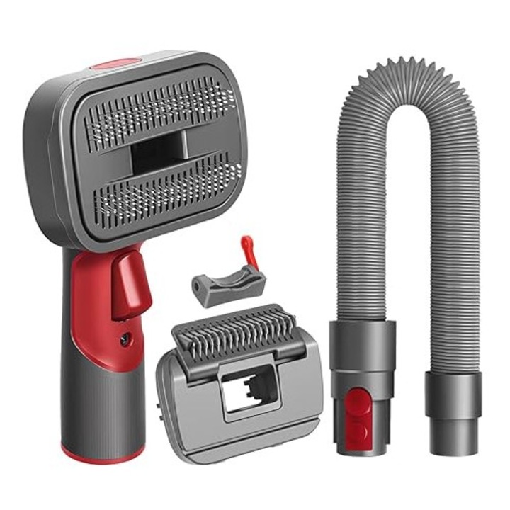 Perie Aspirator 2-in-1 FUNTECK pentru Câini și Pisici, Capacitate de Autocurățare, Capete Interschimbabile, Alb