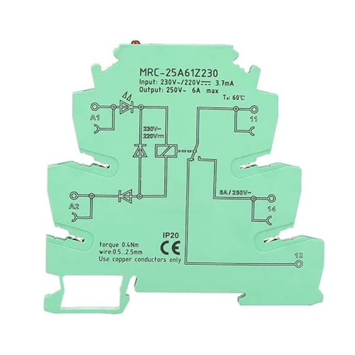 PLC interfész relé MRC-25A61Z230, 230VAC/220VDC, 1NO+1NC, LED, DIN sínre szerelhető