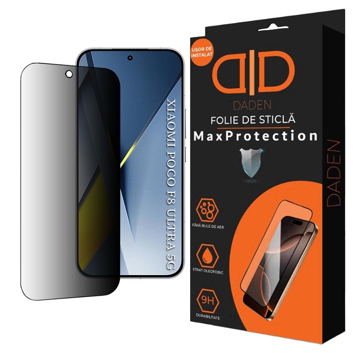 Folie Sticla Privacy pentru Xiaomi Poco F8 Ultra Daden MaxProtection, Full Cover, Protectie Profesionala, Ultra Rezistenta, Calitate Premium