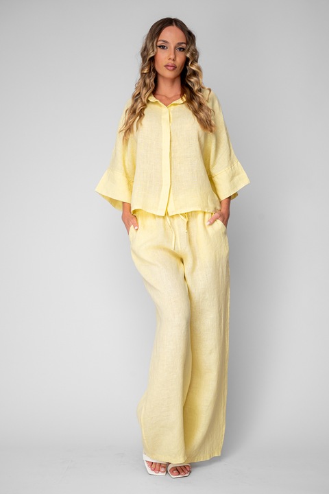 Set camasa si Pantalon lung din 100% in Light Yellow 20813, Galben deschis, One Size