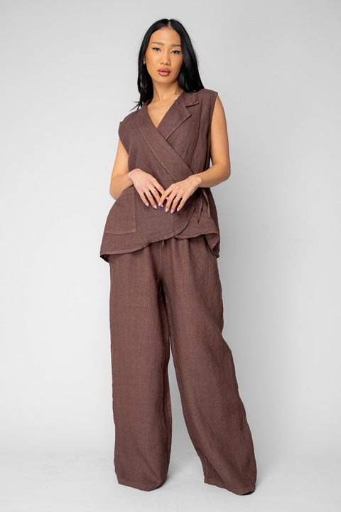 Set Vesta si Pantalon lung din 100% in Brown 20810, Maro, One Size