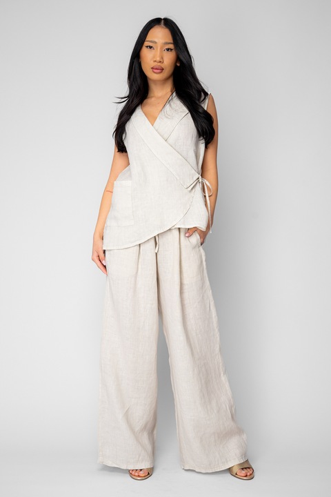 Set Vesta si Pantalon lung din 100% in Beige 20812, Bej, One Size