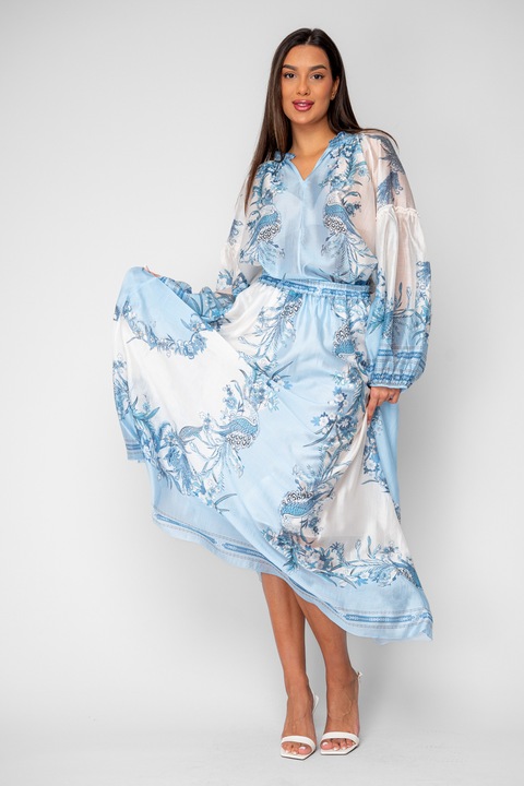 Set Bluza si Fusta lunga Off White/Blue 20820, Alb/Albastru, One Size