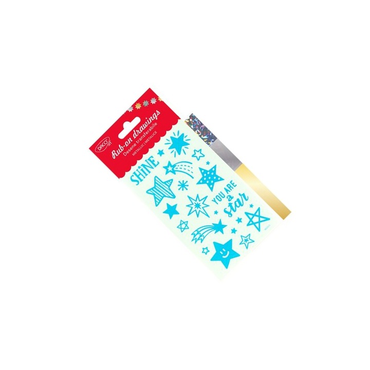 Abtibilduri decorative transferabile DACO Shine cu Stele si Mesaje Motivationale, 9x15 cm, Auriu Metalizat DACO ART sku11