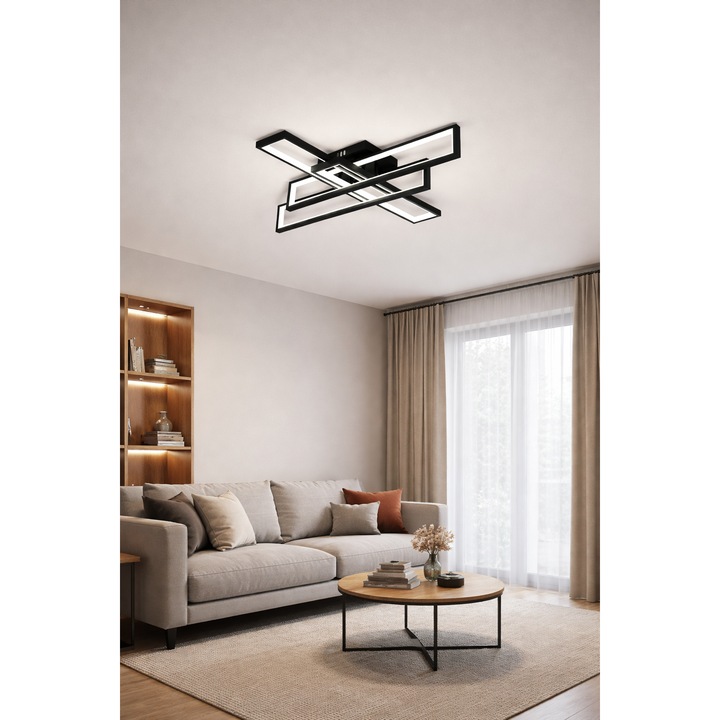 Lustra LED Clover, 192 W, dimabil, negru, 70x60x15 cm