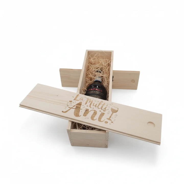 Pachet Cadou Cutie Lemn Personalizata Vin Rosu Sec Varvaglione Papale Primitivo di Manduria 14%, 0.75L