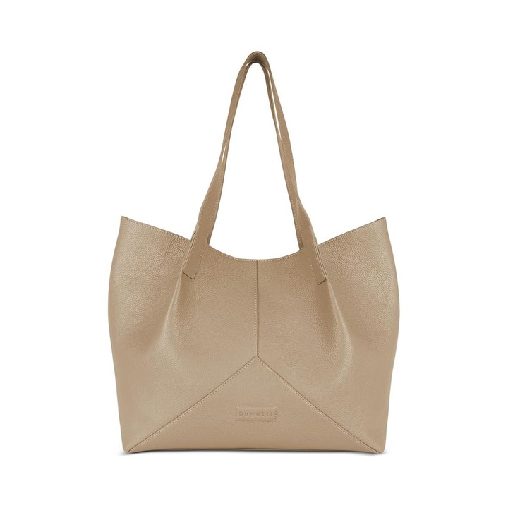 Geanta Dama tip Shopper Bugatti din Piele Naturala Bej, geanta mare de Umar cu Geanta Cosmetica Inclusa, Compartimente Multiple, Eleganta, 494614