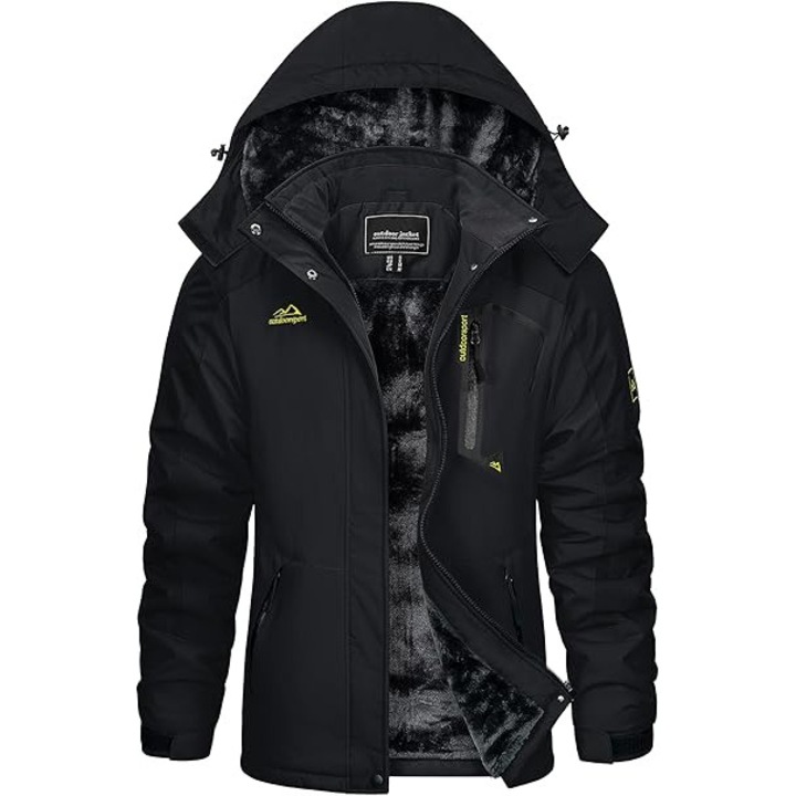 Geaca dama KEFITEVD, impermeabila, windproof, captuseala fleece, gluga detasabila, marime XL, Poliester, culoare Negru