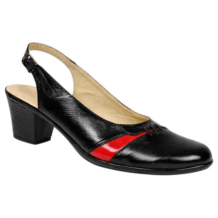 Pantofi dama eleganti slingback cu toc gros design modern si confort 200822, Rosu/Negru, 40