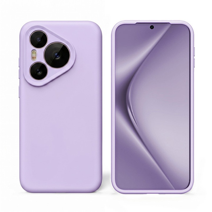Husa protectie silicon, interior microfibra, pentru Huawei Pura 80 Ultra, anti-amprenta, ultra subtire, violet deschis