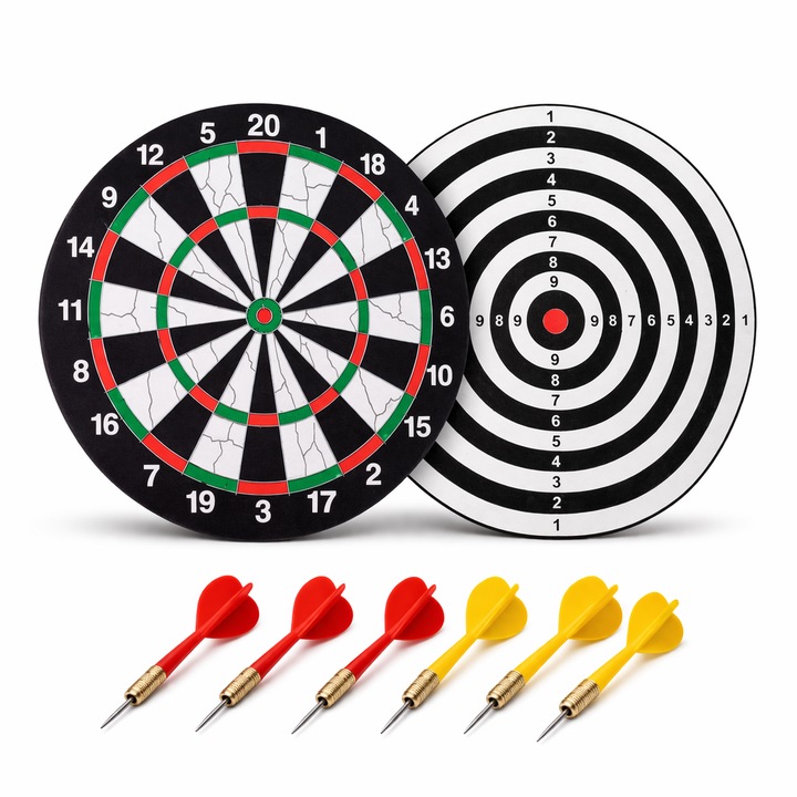 Joc Darts 2 az 1-ben RózsaszínKék szett – kétoldalas tábla klasszikus céltáblával és körökkel, 6 fémhegyű nyíllal, 41 cm, gyerekeknek és felnőtteknek, 8+ év