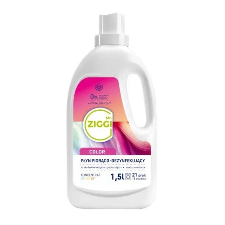 Detergent rufe Mr. ZIGGI 1,5L Color, hipoalergenic, biodegradabil, pentru 21 de spalari