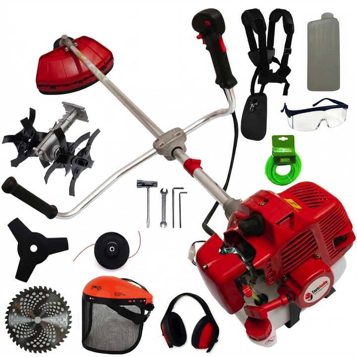 Set Motocoasa Eurounelte-Craft, 8CP, 10000RPM, Cap tip Cultivator, 3 Sisteme de taiere, 12 Accesorii incluse