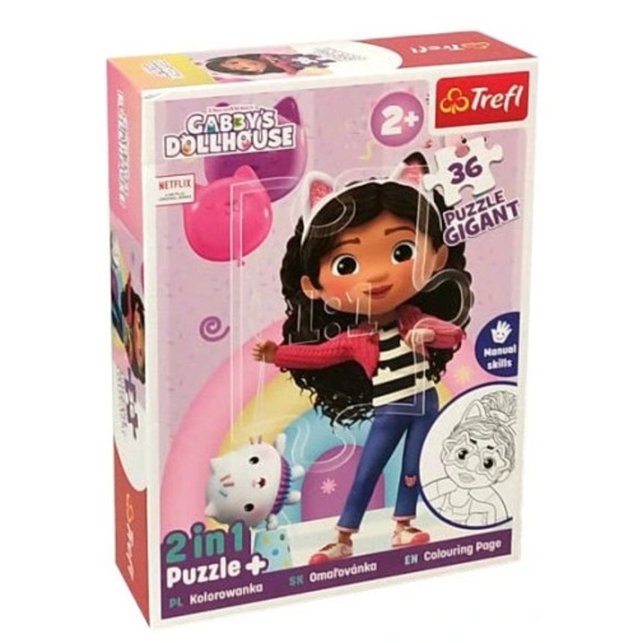 Puzzle GIGANT 2w1, Gabbys Dollhouse, 36 elemente, 47,8x67cm, pentru copii 3+
