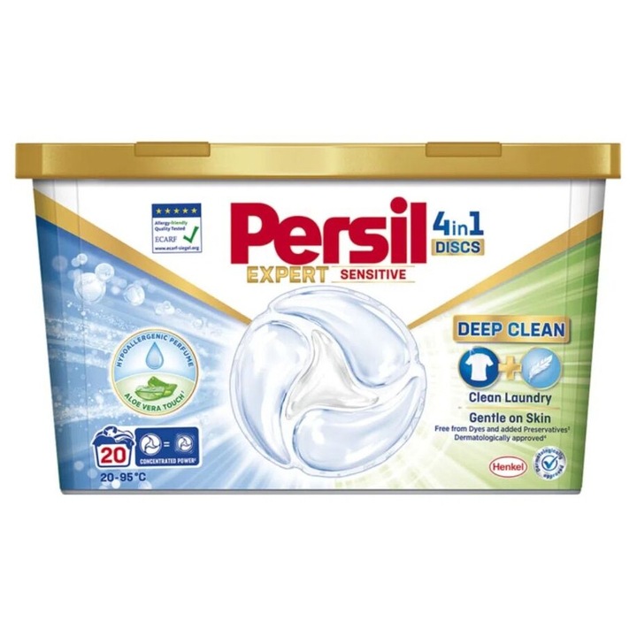 Detergent rufe, Persil, 4in1 Discs Expert Sensitive, 30 capsule, pentru piele sensibila, parfum delicat