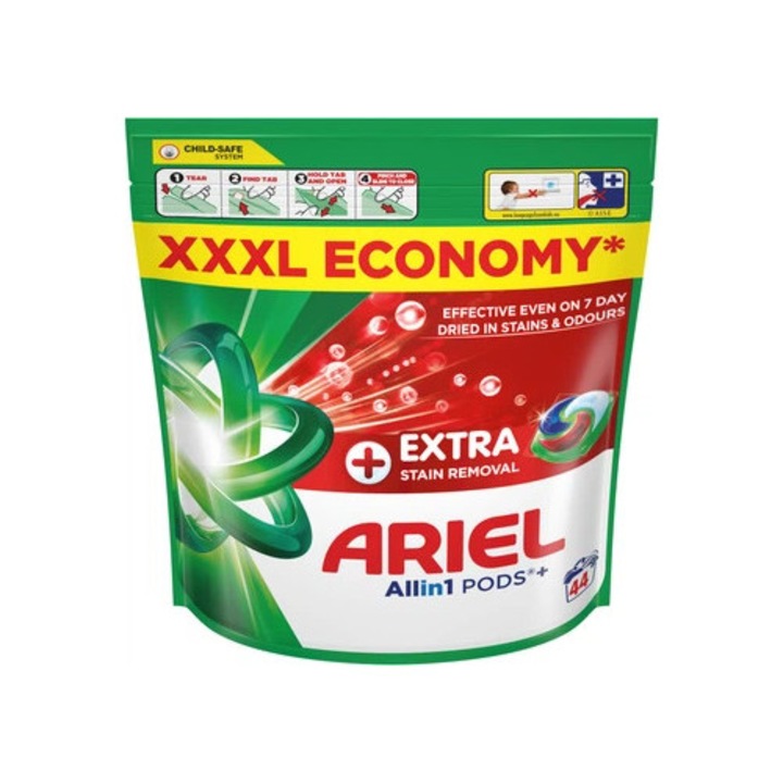 Detergent rufe, Ariel, Allin1 PODS+ Extra Stain Removal, 44 capsule, protejeaza culorile, indeparteaza petele