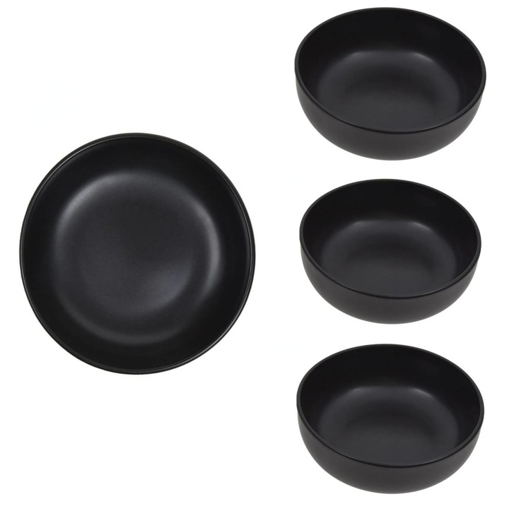 Set 4 boluri adanci, "Nordic", ceramica, negru, 680ml, 15x5.5cm