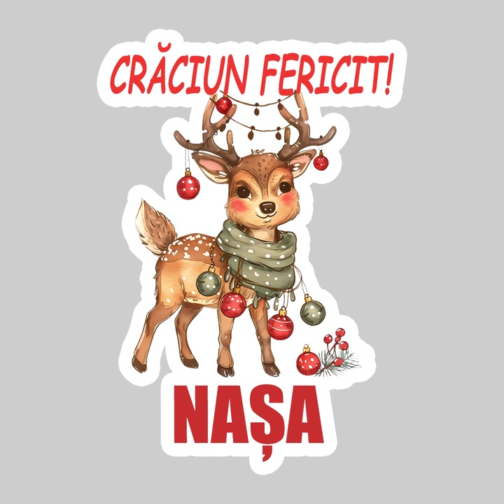 Sticker Craciun Fericit Nasa Ren Clasic, Autoadeziv, Cool Funny Texte, Cri-Flo, 25 cm