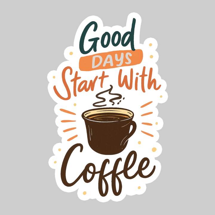 Sticker Good Days Start Coffee, Autoadeziv, Cool Funny Texte, Cri-Flo, 6 cm