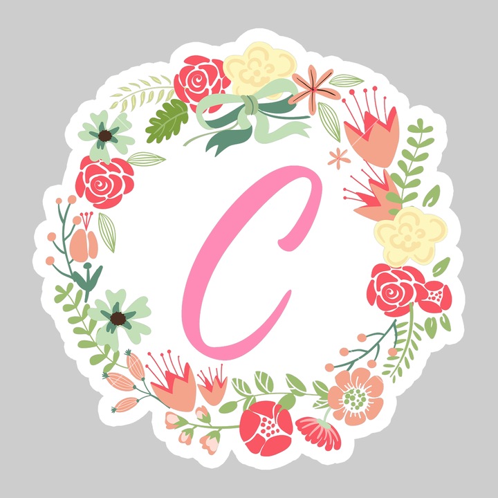 Sticker Litera C Colectia Flori Text Roz, Autoadeziv, Cool Funny Texte, Cri-Flo, 6 cm