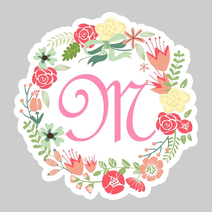 Sticker Litera M Colectia Flori Text Roz, Autoadeziv, Cool Funny Texte, Cri-Flo, 6 cm