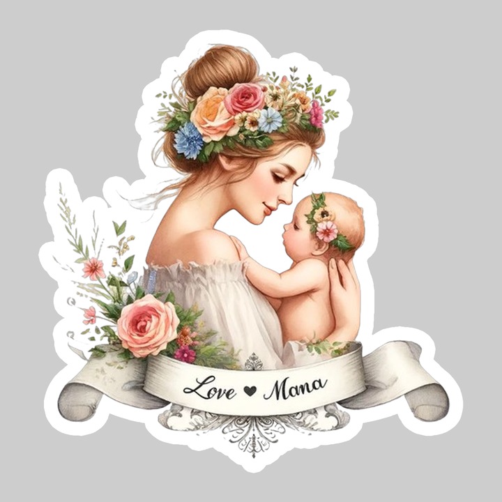 Sticker Love Mama Ilustratie, Autoadeziv, Cool Funny Texte, Cri-Flo, 10 cm