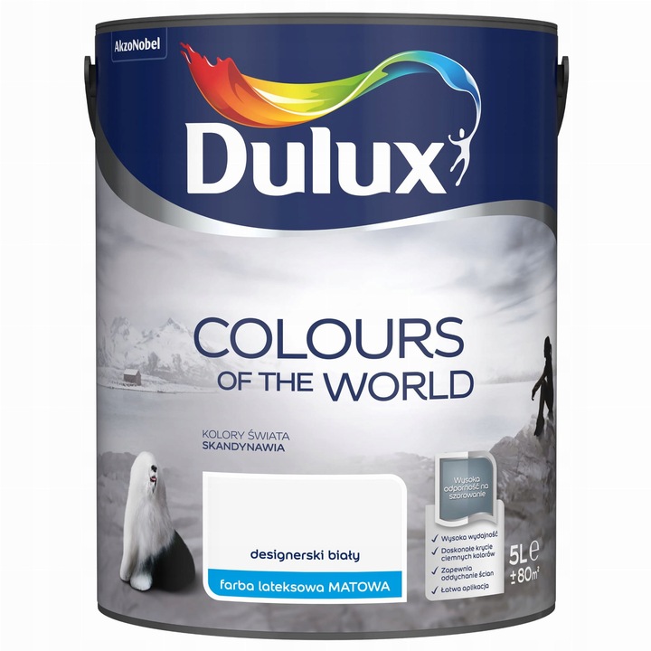Vopsea latex pentru interior AkzoNobel, Designerski Bialy, mat, 5L, pentru pereti si tavane