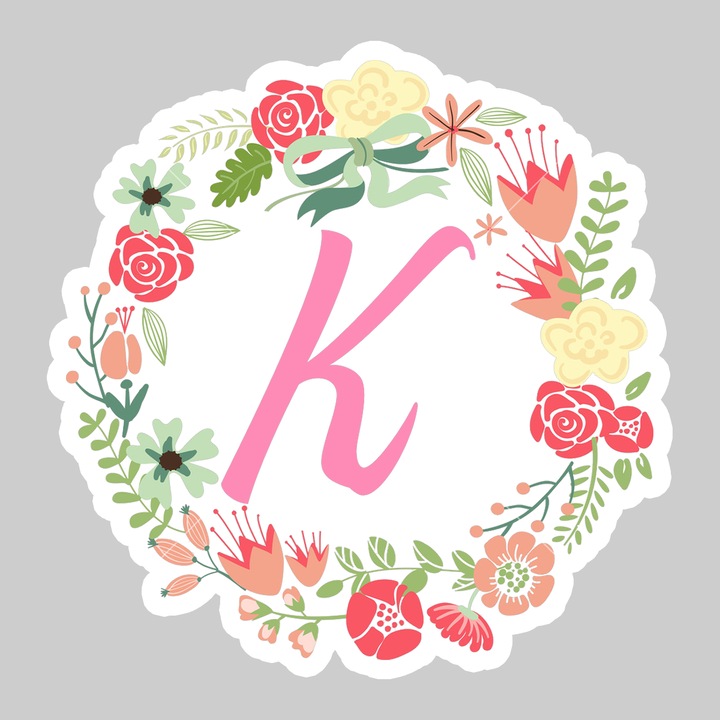 Sticker Litera K Colectia Flori Text Roz, Autoadeziv, Cool Funny Texte, Cri-Flo, 20 cm