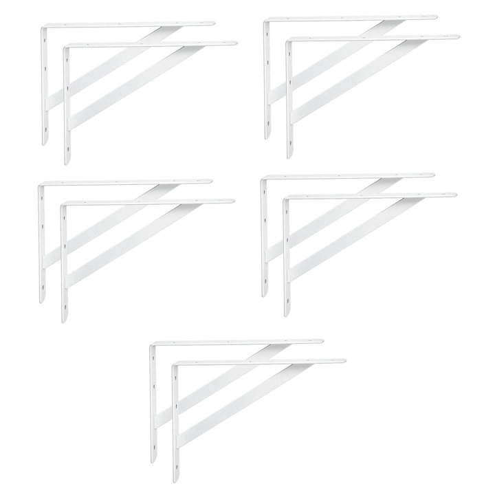 Consola ranforsata metalica punte Habo Suedia 200 x 300 mm set 10 bucati suport raft alb lucios 100 kg industrial