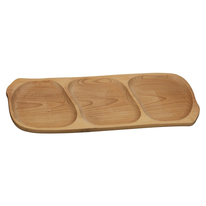 Platou, tava de servire cu 3 compartimente, lemn masiv fag, rustic, 60 x 24 cm, OnemisFlot