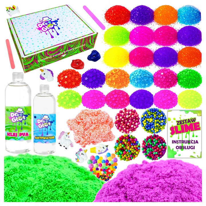 Kit creativ pentru crearea de Slime, WatchMe, Epic, Multicolor, XXL, Non-toxic, include nisip kinetic, sclipici, bilute, figurine inorog, paiete, plastilina, bilute hidrogel, recipiente depozitare, jucarie senzoriala relaxanta, cadou ideal
