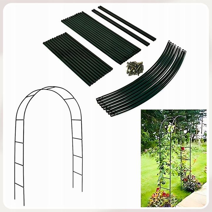 Pergola arcada pentru gradina, WatchMe, Negru mat, 240 x 140 x 38 cm, Otel vopsit cu pulbere, suport stabil pentru trandafiri, vita de vie si plante agatatoare, ideala pentru terasa sau decoratiuni de nunta, rezistenta la intemperii, montaj usor