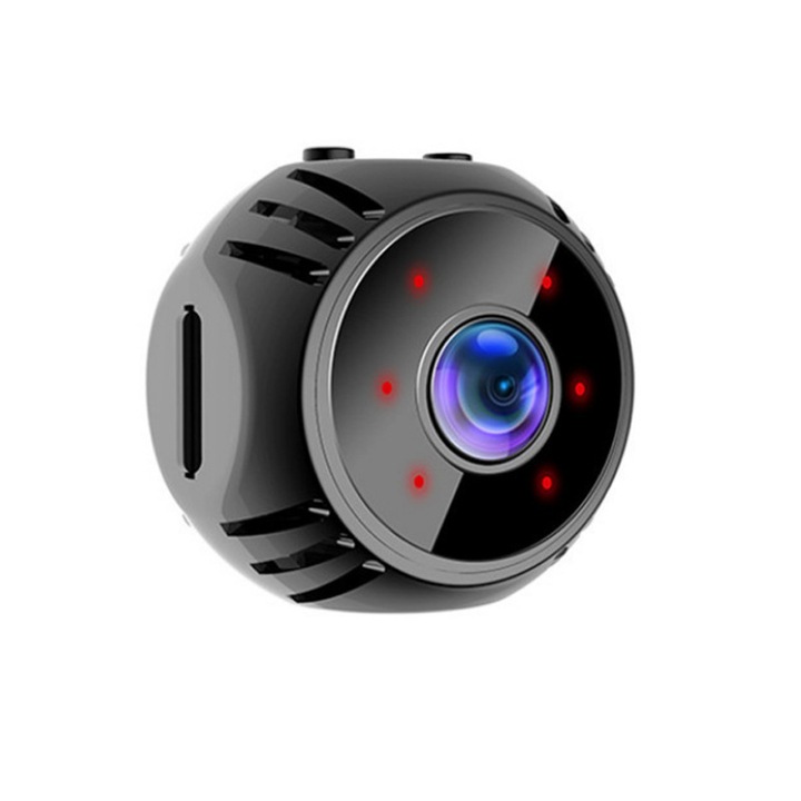 Mini camera spion WiFi 1080P, detectare miscare, incarcare simultana, negru, 2.8x2.8x2.8cm