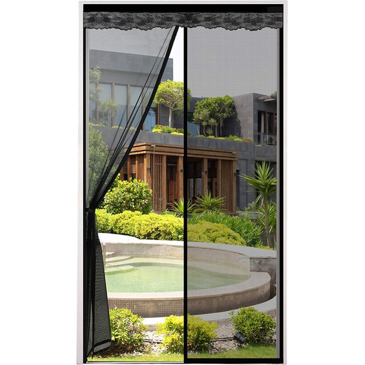 Plasa magnetica anti-insecta pentru usa de balcon, 100x220cm, negru, montare usoara fara gaurire, rezistenta si durabila