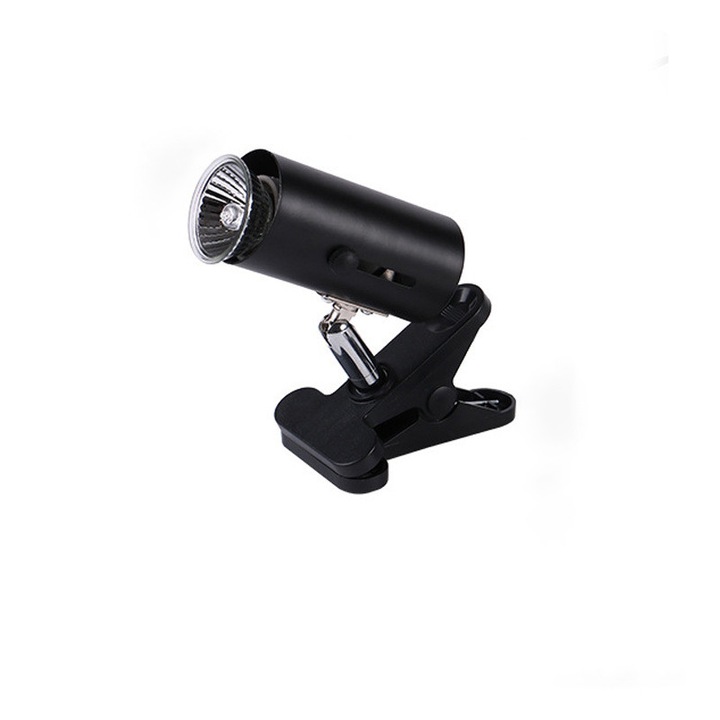 Lampa de incalzire pentru reptile, Garsonal, UVA/UVB, cap rotativ 360, carcasa metalica, negru, 25W