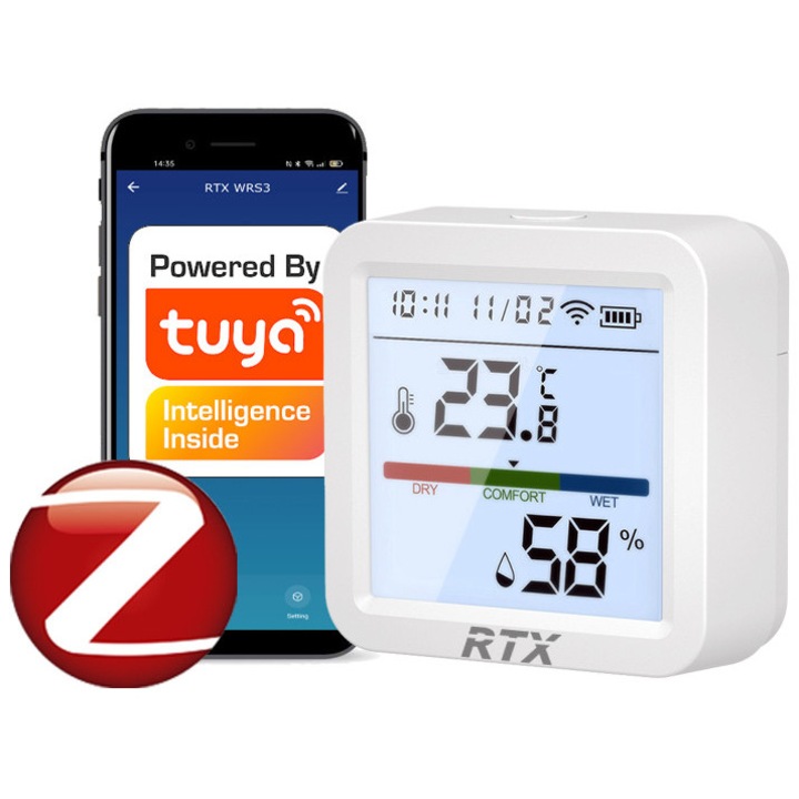 Centrala Smart Home, Zigbee, senzor temperatura si umiditate LCD, alarma, 56x56x23mm, set