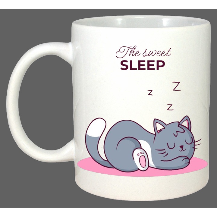 Cana Pisica Sweet Sleep, Cadou, Sarbatori, Cri-Flo, Culoare Alb, 330 ml