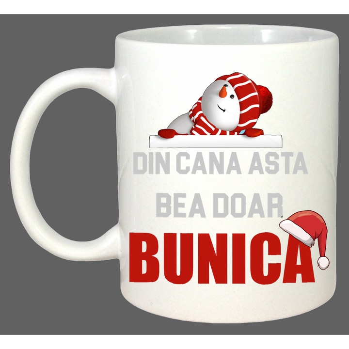 Cana Din Cana Asta Bea Doar Bunica Craciun, Cadou, Sarbatori, Cri-Flo, Culoare Alb, 330 ml