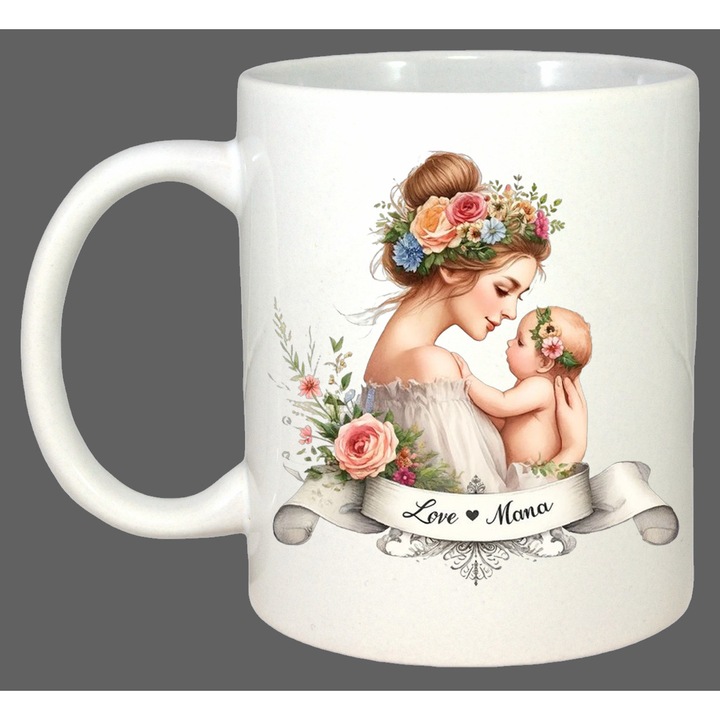 Cana Love Mama Ilustratie, Cadou, Sarbatori, Cri-Flo, Culoare Alb, 330 ml