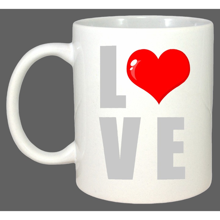 Cana Love Text Minimalist, Cadou, Sarbatori, Cri-Flo, Culoare Alb, 330 ml