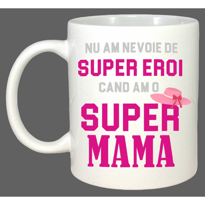 Cana Super Mama Gri, Cadou, Sarbatori, Cri-Flo, Culoare Alb, 330 ml