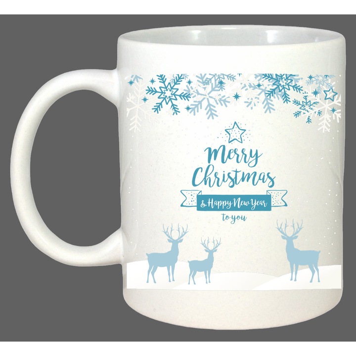 Cana Merry Christmas Iarna Albastru, Cadou, Sarbatori, Cri-Flo, Culoare Alb, 330 ml