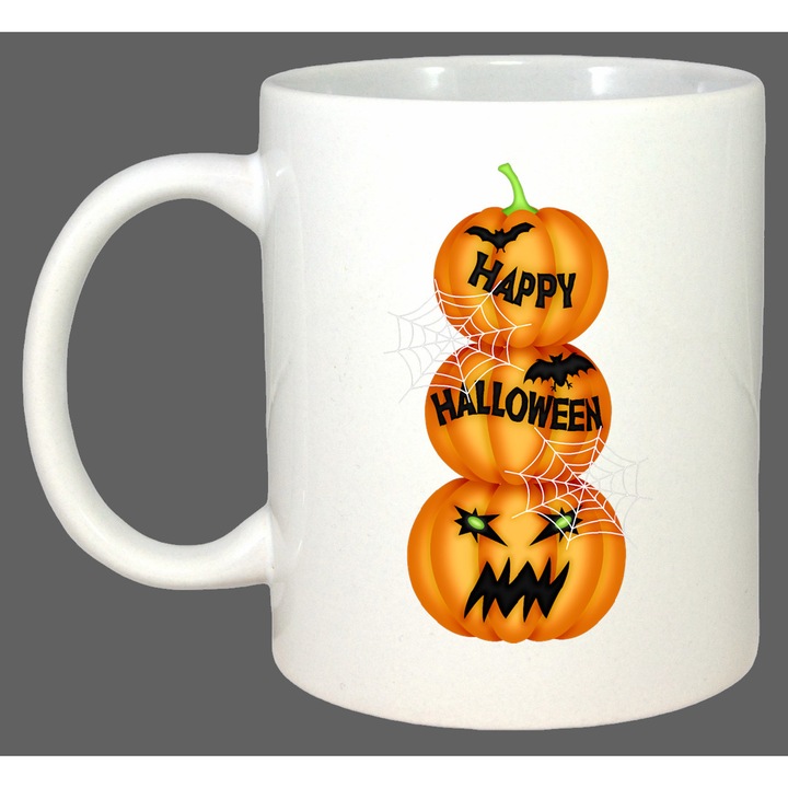 Cana Halloween Dovleci 3, Cadou, Sarbatori, Cri-Flo, Culoare Alb, 330 ml