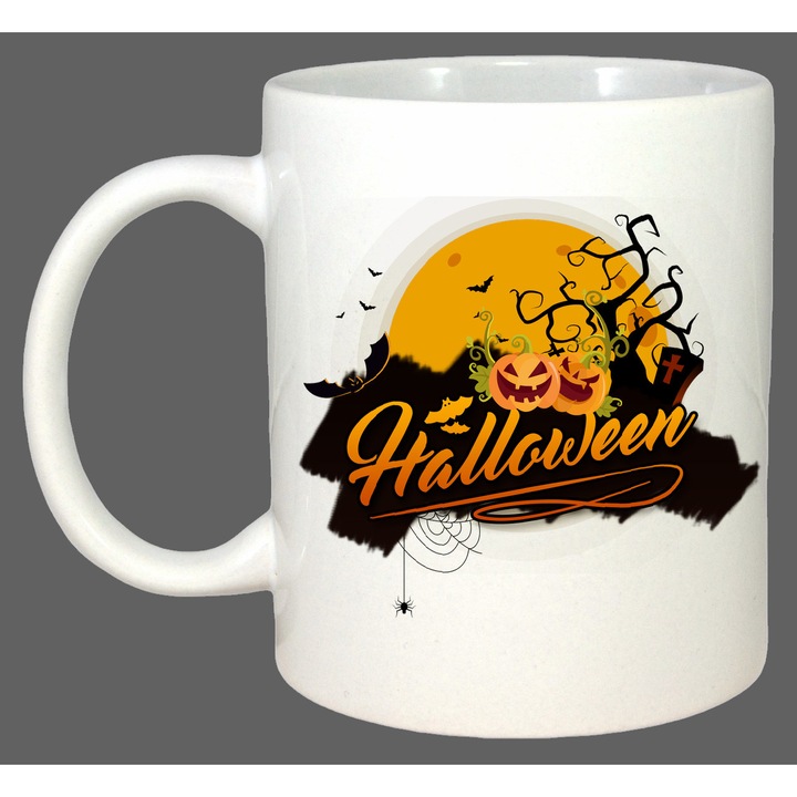 Cana Halloween Logo, Cadou, Sarbatori, Cri-Flo, Culoare Alb, 330 ml
