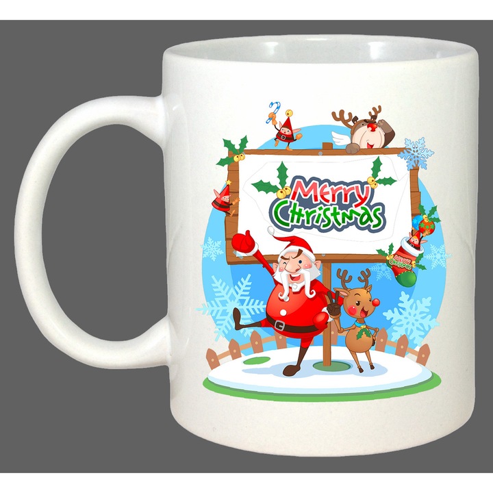 Cana Merry Christmas Mos Decor, Cadou, Sarbatori, Cri-Flo, Culoare Alb, 330 ml